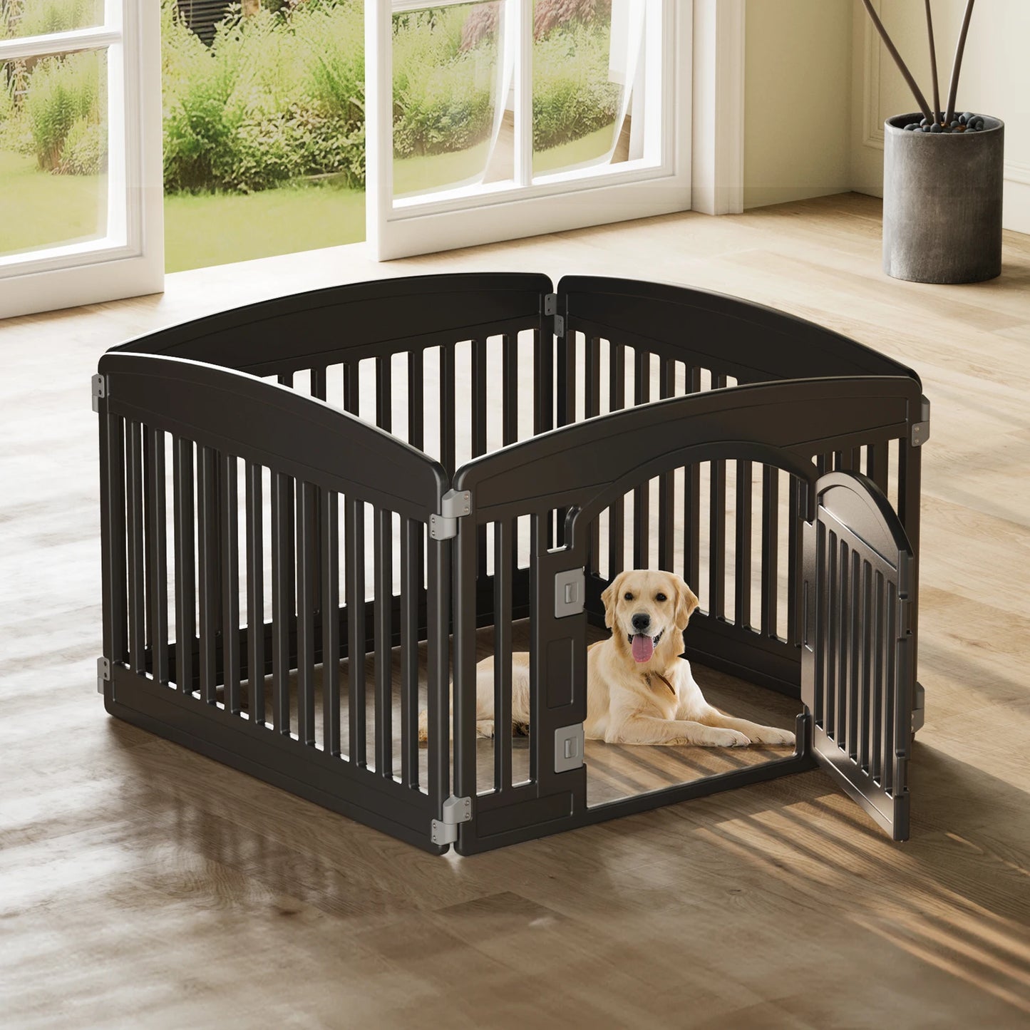 Plastic Dog Playpen 6 Panel 24 inch Expandable Durable Pet Fence for Medium Dogs Indoor Outdoor Folding Portable Puppy Playpen