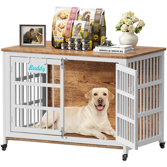 Dog Crate Furniture with Casters, Heavy Duty Dog Kennel Indoor for Small to Large Dogs, Decorate House as TV Stand, Bedside Table