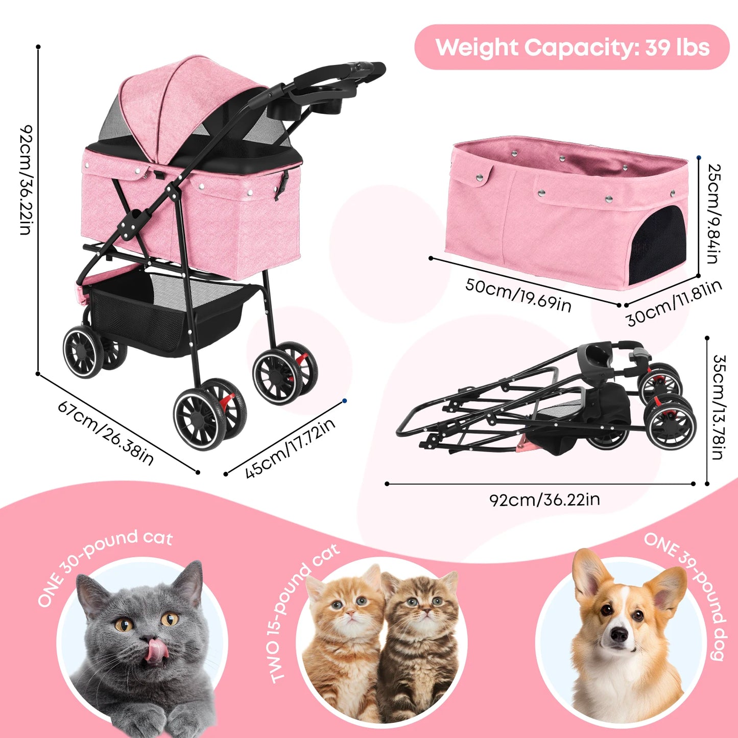 Pet Stroller For Small Dogs, Travel Portable Dog Stroller, Foldable Dog Carrier Strolling