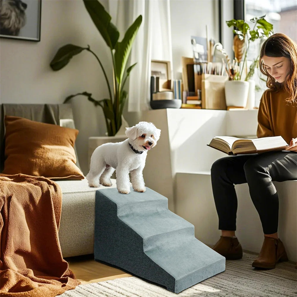 Small Dog Stairs, Ramp, Ladder High-Density Foam Sponge Dogs Sofa Removable and Washable Training Pet Ramp Stairs 3/4/5 Steps