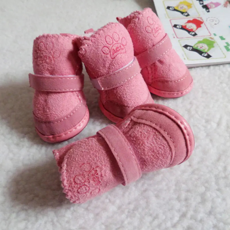 Small Dog Shoes 4pcs Thick Warm Rain Snow Carton Boots Walking Puppy Sneakers Dog Accessories
