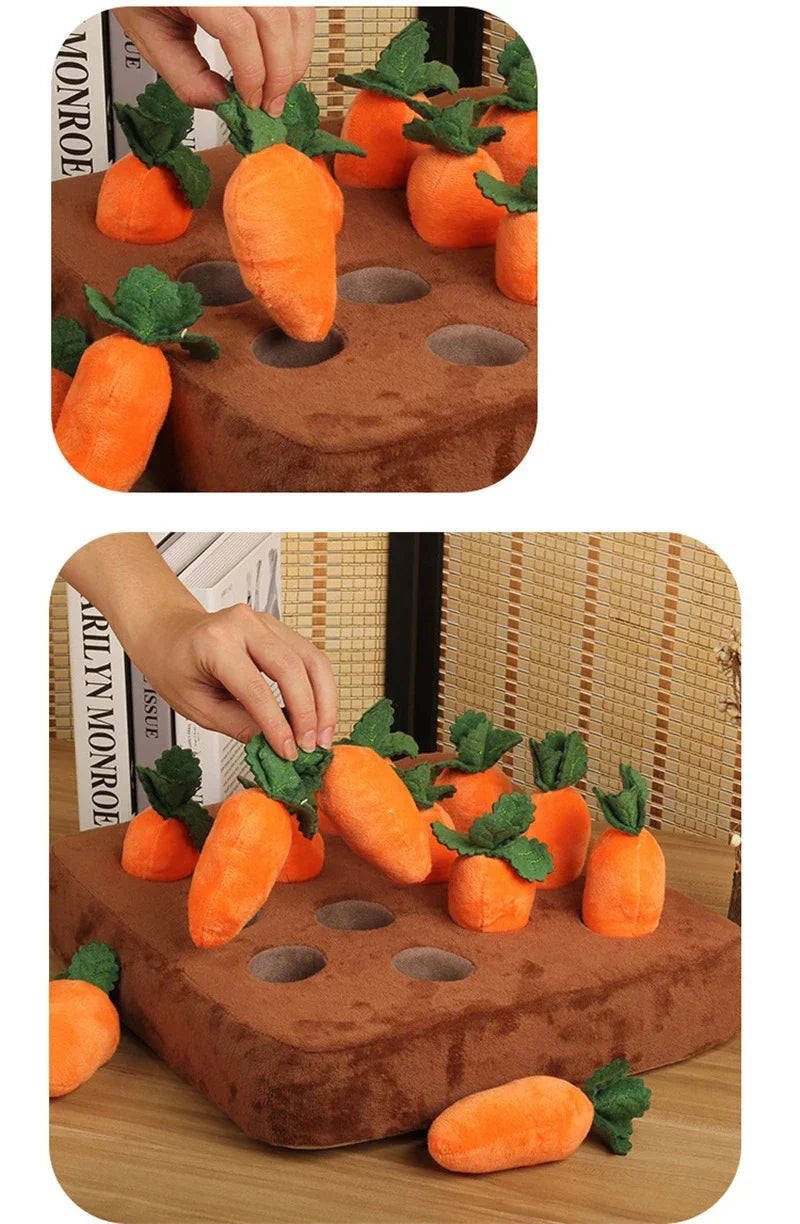 Innovative Dog Toys Snuffle Mat for Small Dogs Plush Carrot Toy Mat Plush Vegetable Field with 6 Pull Carrot Interactive Toys