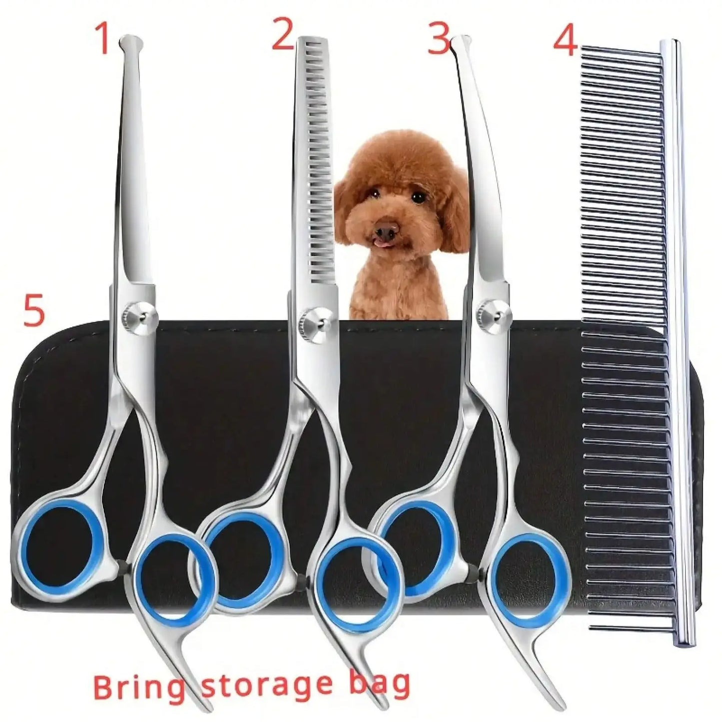 5-piece Professional Pet Beauty Scissors Set - Essential for Pets, Furniture Only, Black Storage Box