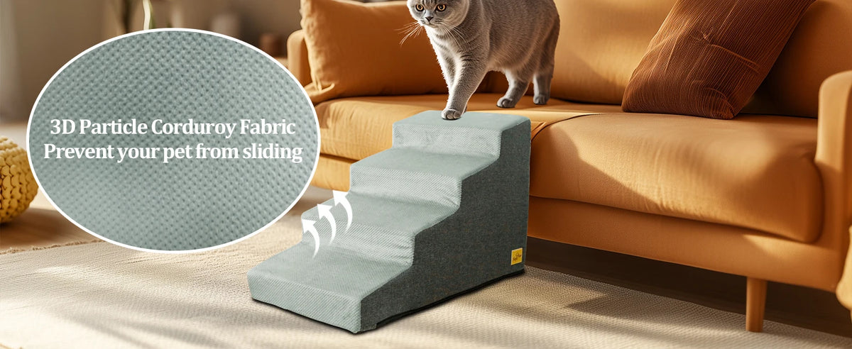 Small Dog Stairs, Ramp, Ladder High-Density Foam Sponge Dogs Sofa Removable and Washable Training Pet Ramp Stairs 3/4/5 Steps