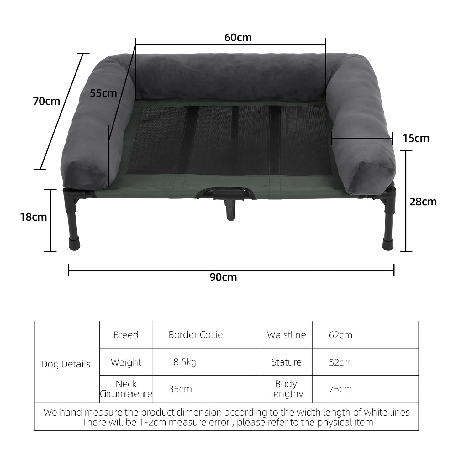 Dog Bed for Dogs Indoor Outdoor Elevated Pet Lounger Bed with Detachable Plush Bolster Cooling  Summer L XL 2XL
