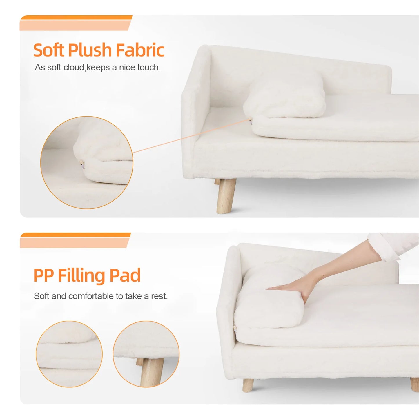 Elevated Bed for Small Dogs, Nordic Pet Bed with Cozy Waterproof Pad, Pet Sofa Bed with Sturdy Wood Legs