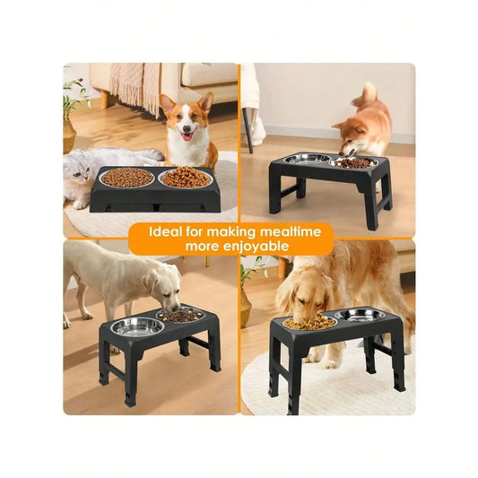 Dog Bowl, Adjustable Elevated Dog Bowls for all Stages of Growth, Durable Plastic Stainless Steel, Raised Pet Feeding Station