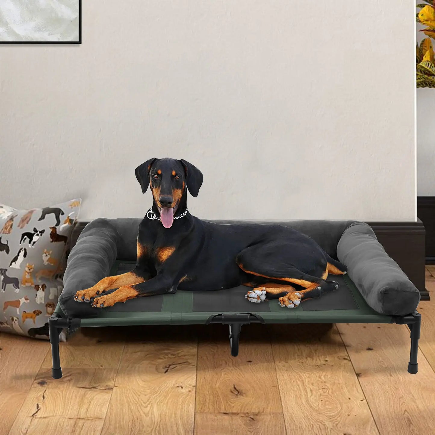 Dog Bed for Dogs Indoor Outdoor Elevated Pet Lounger Bed with Detachable Plush Bolster Cooling  Summer L XL 2XL