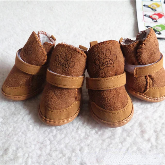 Small Dog Shoes 4pcs Thick Warm Rain Snow Carton Boots Walking Puppy Sneakers Dog Accessories