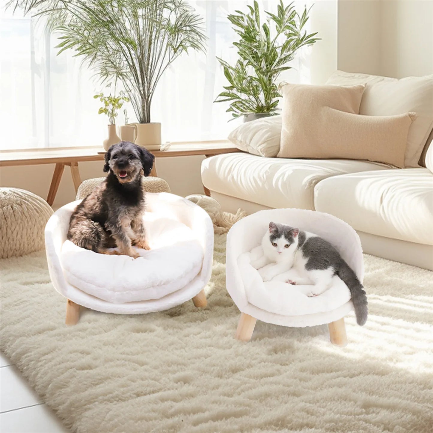 Elevated Dog Sofa Bed Raised Pet Chair Small Dog Couch Bed Removable Cushion Sleep House