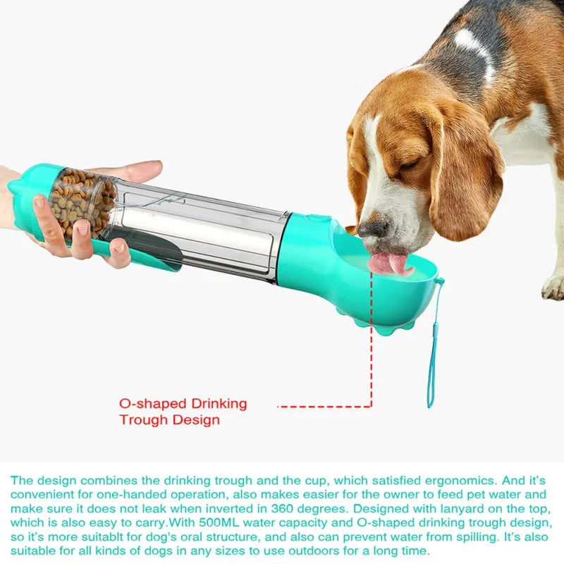 300ml Dog Water Bottle 4 in 1 Portable Pet Water Bowl Dispenser with Dog Whistle, Pet Travel Water Cup with Food Container