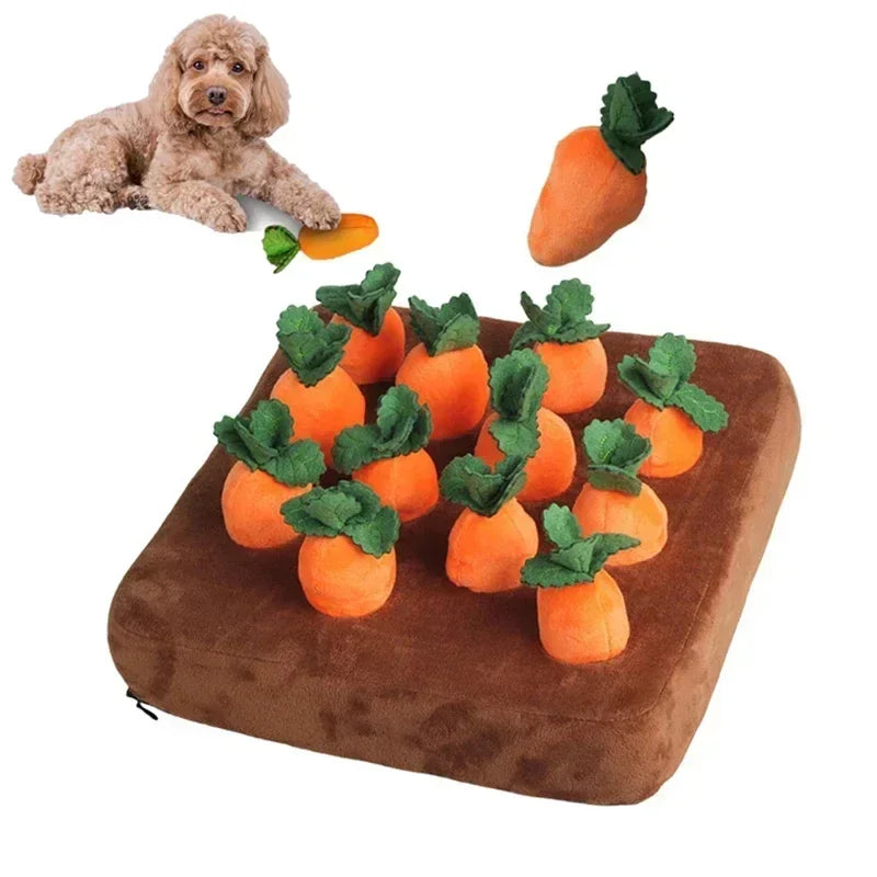 Innovative Dog Toys Snuffle Mat for Small Dogs Plush Carrot Toy Mat Plush Vegetable Field with 6 Pull Carrot Interactive Toys