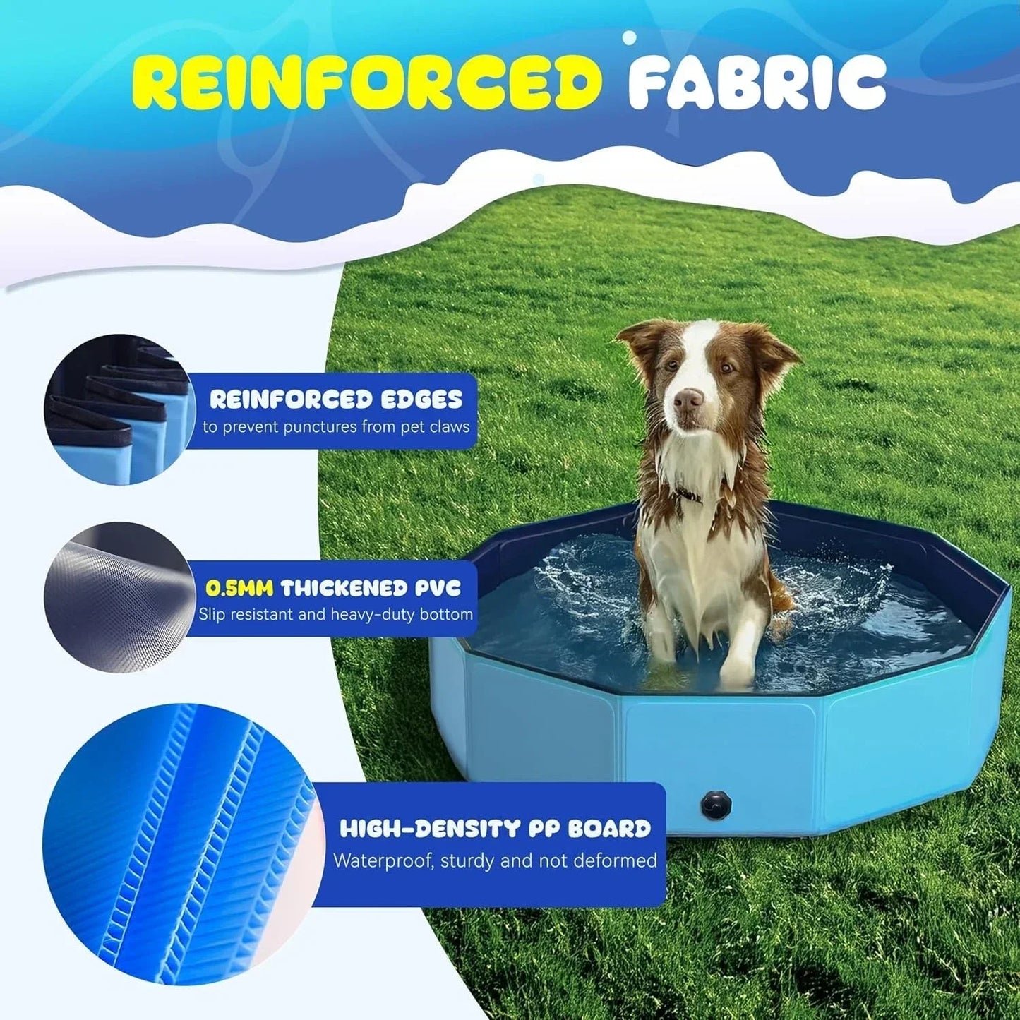 107 Inch Foldable Dog Pool, Extra Large Collapsible Hard Plastic Dog Kiddie Swimming Pool, Portable