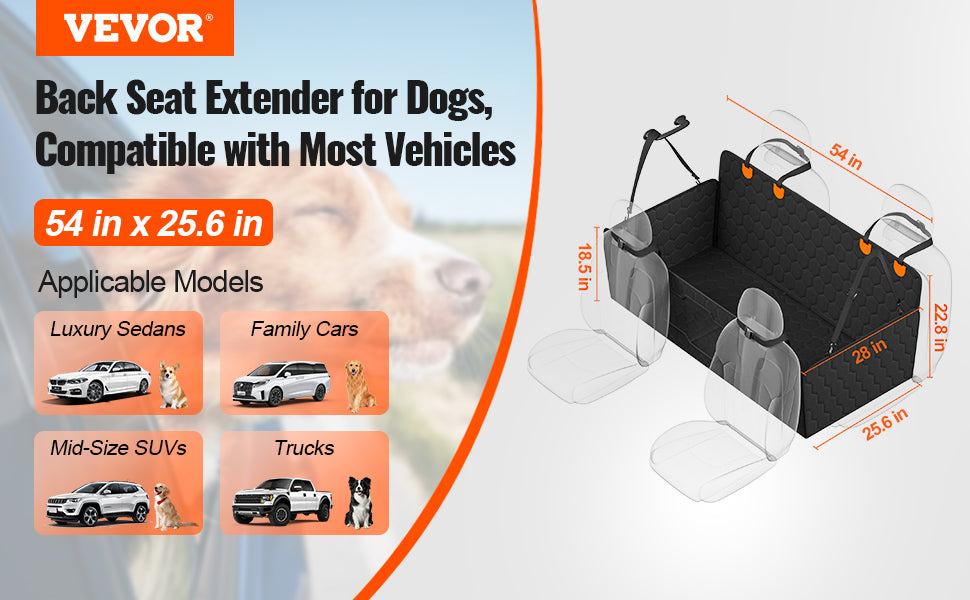 Back Seat Extender Dog Car Seat Cover for Back Seat Bed with Mesh Window and Storage Pocket Supports 350lbs Dog Hammock