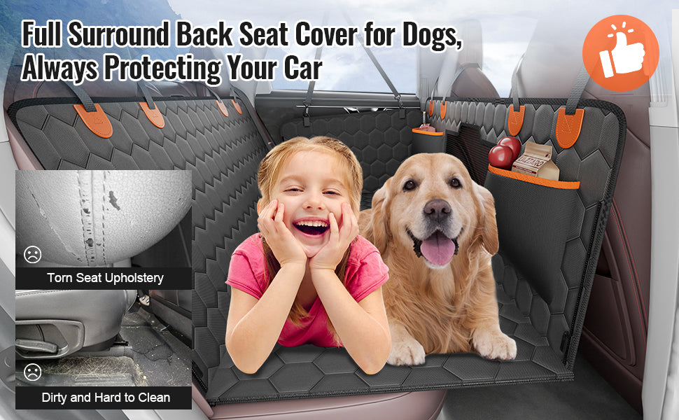 Back Seat Extender Dog Car Seat Cover for Back Seat Bed with Mesh Window and Storage Pocket Supports 350lbs Dog Hammock