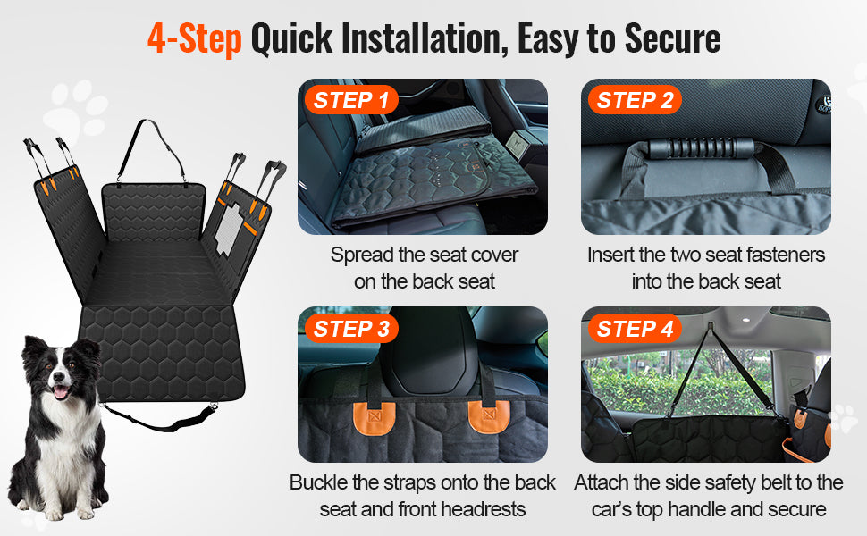 Back Seat Extender Dog Car Seat Cover for Back Seat Bed with Mesh Window and Storage Pocket Supports 350lbs Dog Hammock