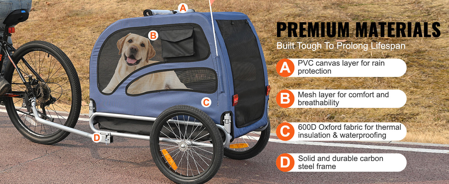 Bicycle Carrier for Small to Medium Dogs, Trailer with Coupler, Reflectors, Flag, and Collapsible to Store Up to 100lbs