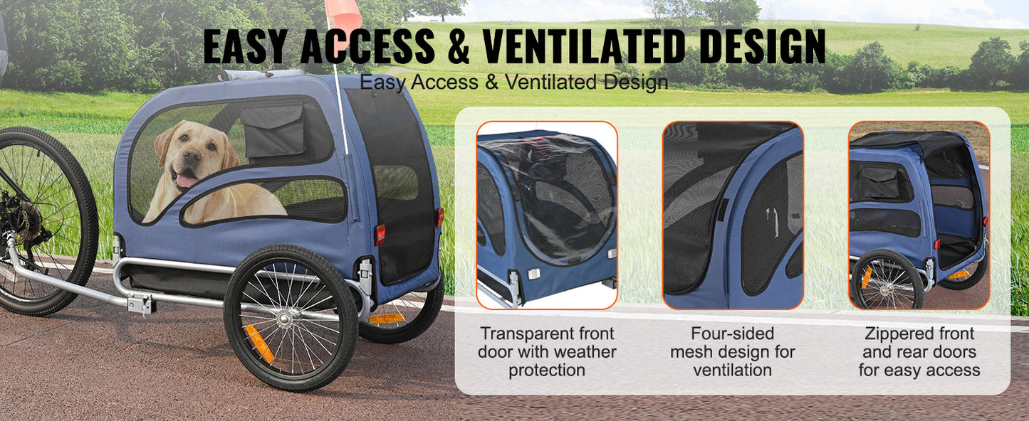 Bicycle Carrier for Small to Medium Dogs, Trailer with Coupler, Reflectors, Flag, and Collapsible to Store Up to 100lbs