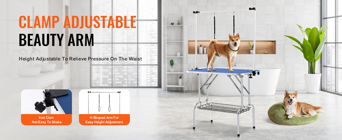 Pet Grooming Table Two Arms with Clamp Dog Station Foldable Pets Stand for Small Dogs with Grooming Loop
