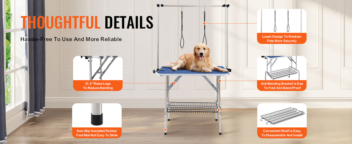Pet Grooming Table Two Arms with Clamp Dog Station Foldable Pets Stand for Small Dogs with Grooming Loop