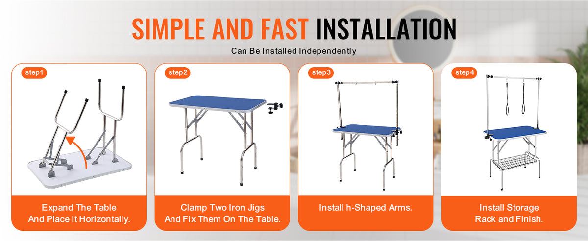 Pet Grooming Table Two Arms with Clamp Dog Station Foldable Pets Stand for Small Dogs with Grooming Loop