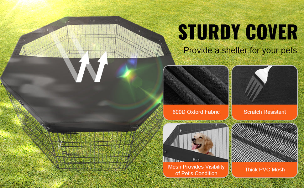VEVOR Dog Playpen Foldable Metal Pet Exercise Pen Dog Fence Indoor and Outdoor Pen with 600D Oxford Fabric Top Cover for Dogs